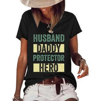 Husband Daddy Protector Hero Fathers Day Tee For Dad Wife Women's Short Sleeve Loose T-shirt | Mazezy