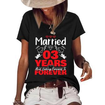 Husband Wife Gift Married 3 Years Ago Marriage Anniversary Women's Short Sleeve Loose T-shirt | Mazezy