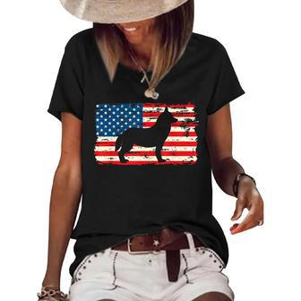Husky For Dog Mom Dog Dad Usa Flag 4Th Of July Women's Short Sleeve Loose T-shirt - Seseable