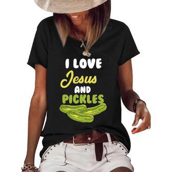 I Love Jesus & Pickles Religious Vegetarian Pickle Lover Women's Short Sleeve Loose T-shirt | Mazezy