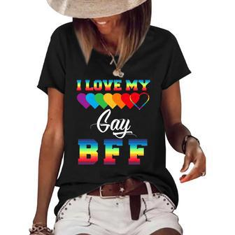 I Love My Gay Bff Rainbow Lgbt Pride Proud Lgbt Friend Ally Women's Short Sleeve Loose T-shirt | Mazezy