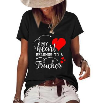 I Love My Trucker Husband Wife Gifts Valentines Day Women's Short Sleeve Loose T-shirt | Mazezy