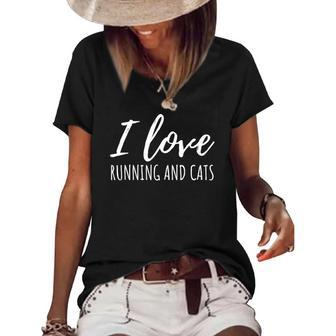 I Love Running And Cats Tee Gift For Cats Lover Women Men Women's Short Sleeve Loose T-shirt | Mazezy