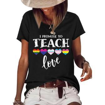 I Promise To Teach Love Lgbt-Q Pride Proud Ally Teacher Women's Short Sleeve Loose T-shirt - Seseable