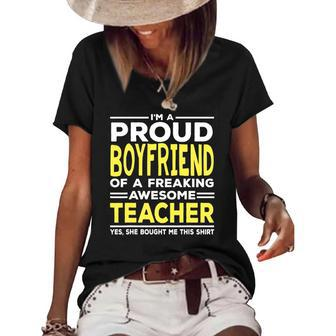 Im A Proud Boyfriend Of A Freaking Awesome Teacher Women's Short Sleeve Loose T-shirt | Mazezy