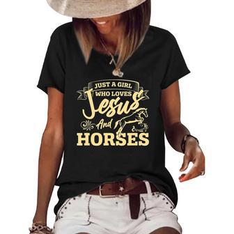 Jesus And Horses Horse Lover Girls Women Horseback Riding Women's Short Sleeve Loose T-shirt | Mazezy