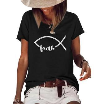 Jesus Fish Ichthy Emblem Christian Faith Symbol Ichthus Women's Short Sleeve Loose T-shirt | Mazezy