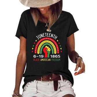 Juneteenth Celebrating Black America Freedom 1865 Rainbow Women's Short Sleeve Loose T-shirt | Mazezy