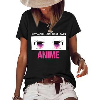 Just A Girl Who Loves Anime Chill Anime Girl Women's Short Sleeve Loose T-shirt | Favorety DE