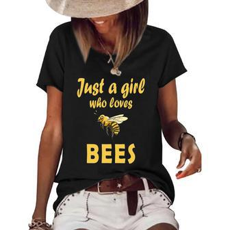 Just A Girl Who Loves Bees Beekeeping Funny Bee Women Girls Women's Short Sleeve Loose T-shirt | Mazezy