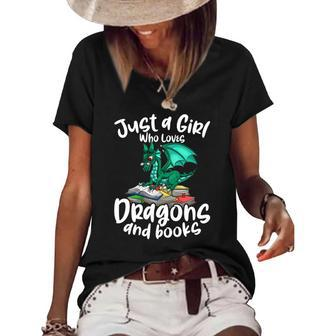 Just A Girl Who Loves Dragons And Books Reading Dragon Women's Short Sleeve Loose T-shirt | Mazezy