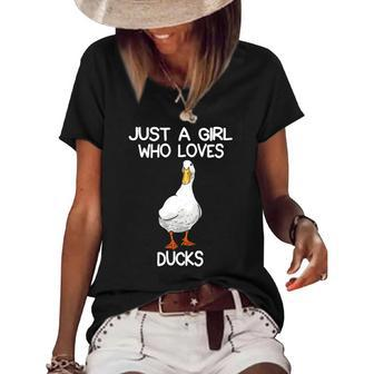 Just A Girl Who Loves Ducks Lover Gifts Duck Owner Gift Women's Short Sleeve Loose T-shirt | Mazezy