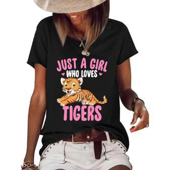 Just A Girl Who Loves Tigers Cute Kawaii Tiger Animal Women's Short Sleeve Loose T-shirt | Mazezy