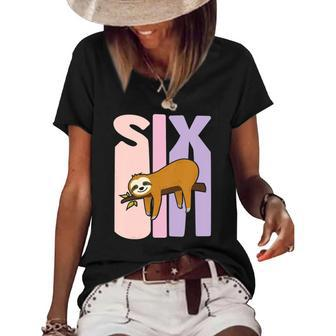 Kids 6 Years Old Cute Sloth Birthday Girl 6Th B-Day Women's Short Sleeve Loose T-shirt | Mazezy