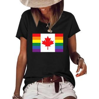 Lgbt Gay Pride Rainbow Canadian Flag Women's Short Sleeve Loose T-shirt | Mazezy