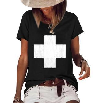 Lightly Weathered Peace Christ White Cross Paint On Various Women's Short Sleeve Loose T-shirt | Mazezy
