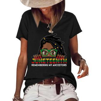 Locd Hair Girl 4Th July Remembering My Ancestors Juneteenth Women's Short Sleeve Loose T-shirt | Mazezy