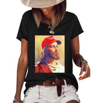 Maga Jesus Is King Ultra Maga Donald Trump Women's Short Sleeve Loose T-shirt | Mazezy