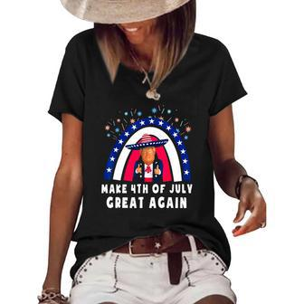 Make 4Th Of July Great Again Trump Rainbow Usa Flag Women's Short Sleeve Loose T-shirt | Mazezy