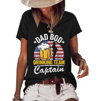 Mens Dad Bod Drinking Team Captain American Flag 4Th Of July Beer Women's Short Sleeve Loose T-shirt - Seseable
