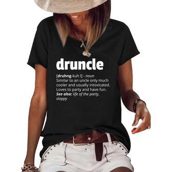 Mens Druncle Funny Fathers Day Drunk Uncle Gift Women's Short Sleeve Loose T-shirt | Mazezy