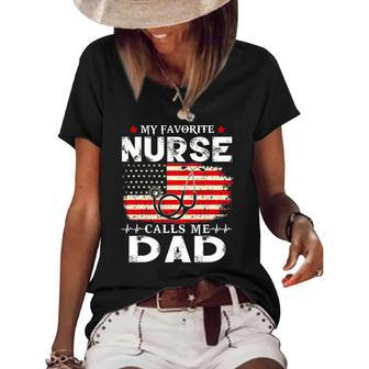 Mens My Favorite Nurse Calls Me Dad American Flag 4Th Of July Women's Short Sleeve Loose T-shirt | Mazezy