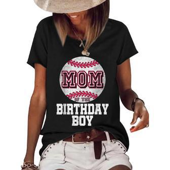 Mom Of The Birthday Boy Baseball Player Vintage Retro Women's Short Sleeve Loose T-shirt - Seseable