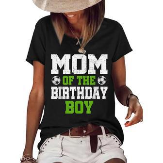 Mom Of The Birthday Boy Soccer Player Vintage Retro Women's Short Sleeve Loose T-shirt - Seseable