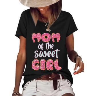 Mom Of The Sweet Girl Donut Birthday Party Outfit Family Women's Short Sleeve Loose T-shirt - Seseable