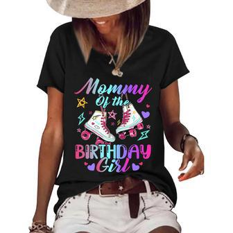 Mommy Of The Birthday Girl Rolling Birthday Roller Skates Women's Short Sleeve Loose T-shirt - Seseable