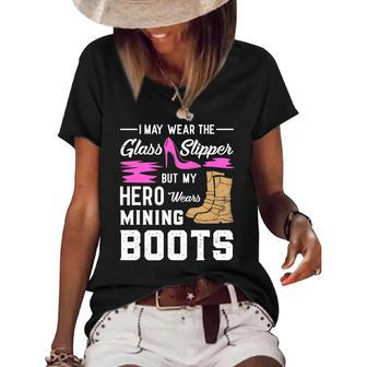 My Hero Wears Mining Boots Coal Miner Gift Wife Women's Short Sleeve Loose T-shirt | Mazezy