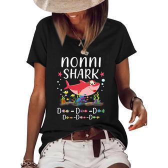 Nonni Shark Funny Grandma Floral Gift Women's Short Sleeve Loose T-shirt | Mazezy