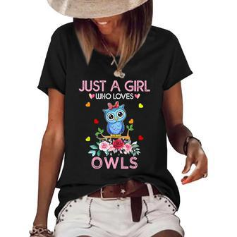 Owl Tee For Women Girls Kids Gift Just A Girl Who Loves Owls Women's Short Sleeve Loose T-shirt | Mazezy
