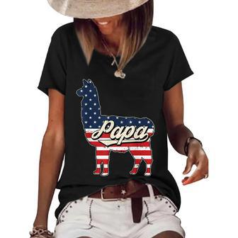 Papa Llama 4Th Of July American Flag Patriotic Dad Father Women's Short Sleeve Loose T-shirt - Seseable