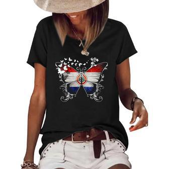 Paraguay Flag Butterfly Graphic Women's Short Sleeve Loose T-shirt | Mazezy