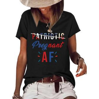 Patriotic Pregnant Af Baby Reveal 4Th Of July Pregnancy Mom V2 Women's Short Sleeve Loose T-shirt - Seseable