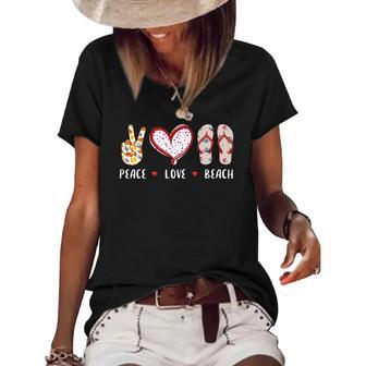 Peace Love Beach Summer Vacation Flip Flops Cruise Men Women Women's Short Sleeve Loose T-shirt | Mazezy