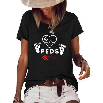Pediatrics Peds Nurse Heartbeat Heart Women's Short Sleeve Loose T-shirt | Mazezy