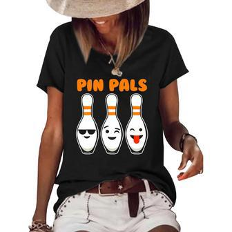 Pin Pals Cute Funny Bowling Women's Short Sleeve Loose T-shirt | Mazezy