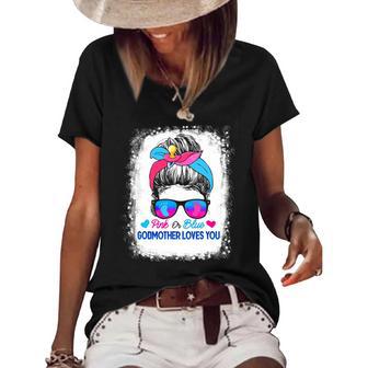Pink Or Blue Godmother Loves You Messy Bun Gender Reveal Women's Short Sleeve Loose T-shirt | Mazezy