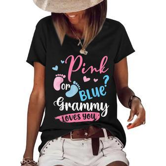 Pink Or Blue Grammy Loves You Baby Gender Reveal Women's Short Sleeve Loose T-shirt - Seseable