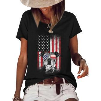 Pitbull American Flag 4Th Of July Pitbull Dad Mom Dog Lover V2 Women's Short Sleeve Loose T-shirt - Seseable