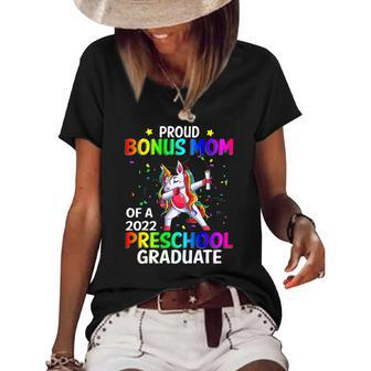 Proud Bonus Mom Of A 2022 Preschool Graduate Unicorn Women's Short Sleeve Loose T-shirt | Mazezy