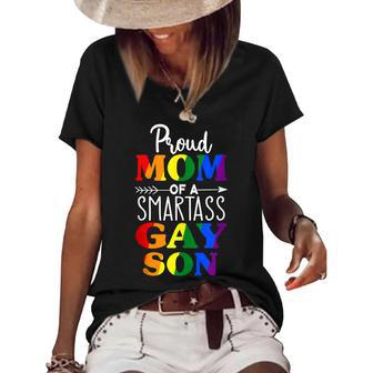 Proud Mom Of A Smartass Gay Son Funny Lgbt Ally Mothers Day Women's Short Sleeve Loose T-shirt - Seseable