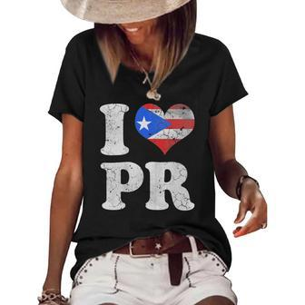Puerto Rico Flag Love Heart Vintage Faded Men Women Kids Women's Short Sleeve Loose T-shirt | Mazezy