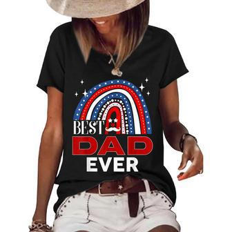Rainbow Best Dad Ever Fathers Day 4Th Of July Patriotic Women's Short Sleeve Loose T-shirt - Seseable