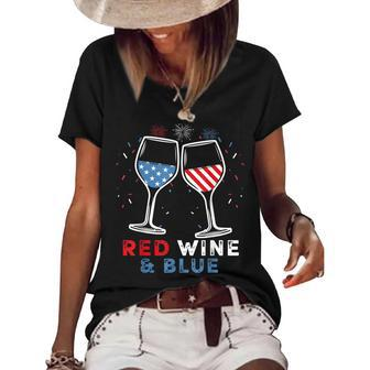 Red Wine And Blue Funny 4Th Of July Wine Lover Patriotic Women's Short Sleeve Loose T-shirt - Seseable