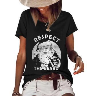 Respect The Beard Distressed Santa Claus Funny Christmas Women's Short Sleeve Loose T-shirt - Monsterry UK