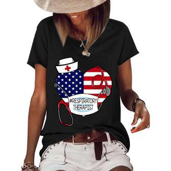Respiratory Therapist Love America 4Th Of July For Nurse Dad Women's Short Sleeve Loose T-shirt - Seseable