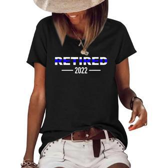 Retired 2022 Police Officer Thin Blue Line Women's Short Sleeve Loose T-shirt | Mazezy